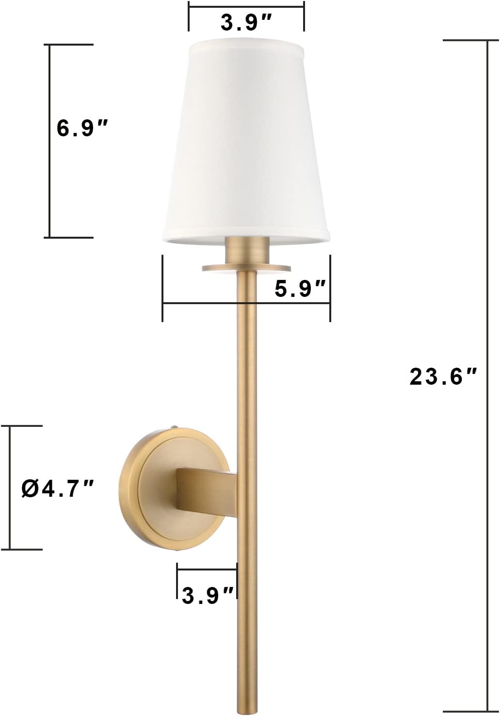 クラシックな素朴な工業用壁取り付け用燭台照明器具、フレアホワイトテキスタイルランプシェード、モダンなウォールランプ付き Comfor