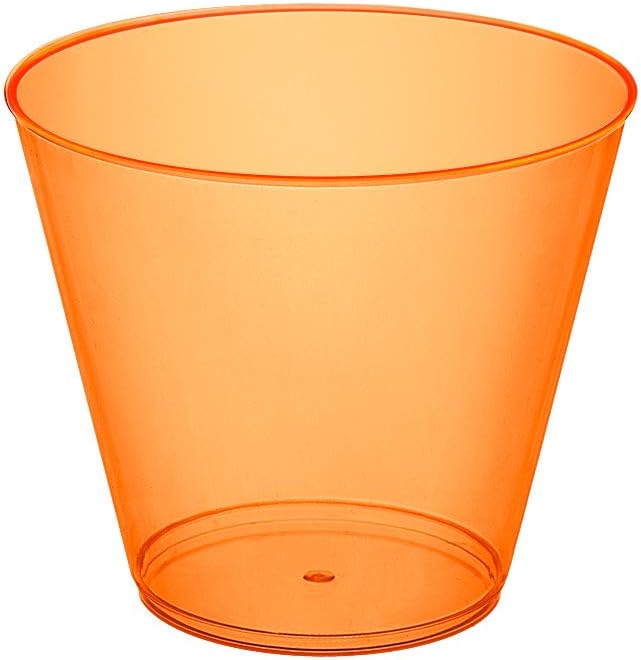 Party Essentials Hard Plastic 9-Ounce Party Cups, Tumblers, Neon Orange, 25-Count