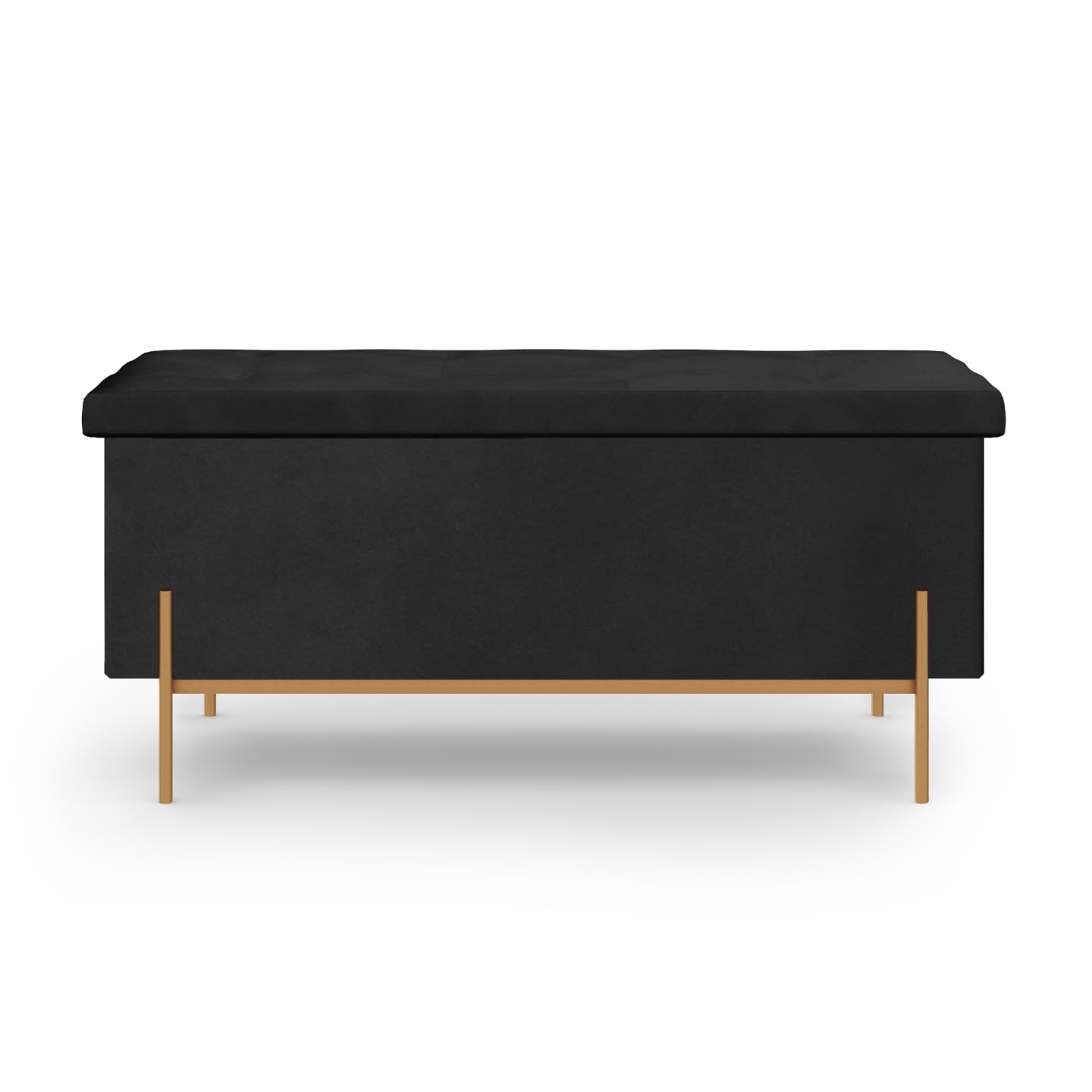 IDMarket - Banc Coffre Rangement Louis avec Pieds métal doré 100 cm Velours Noir