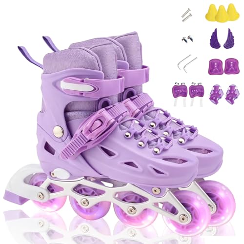 Kids Roller Skates Adjustable Roller Skates for beginners Comfortable roller skates 4 Light up Wheels and Sizes Adjustable Quad Skate for Indoor Outdoor for Girls Kids (Purple M)