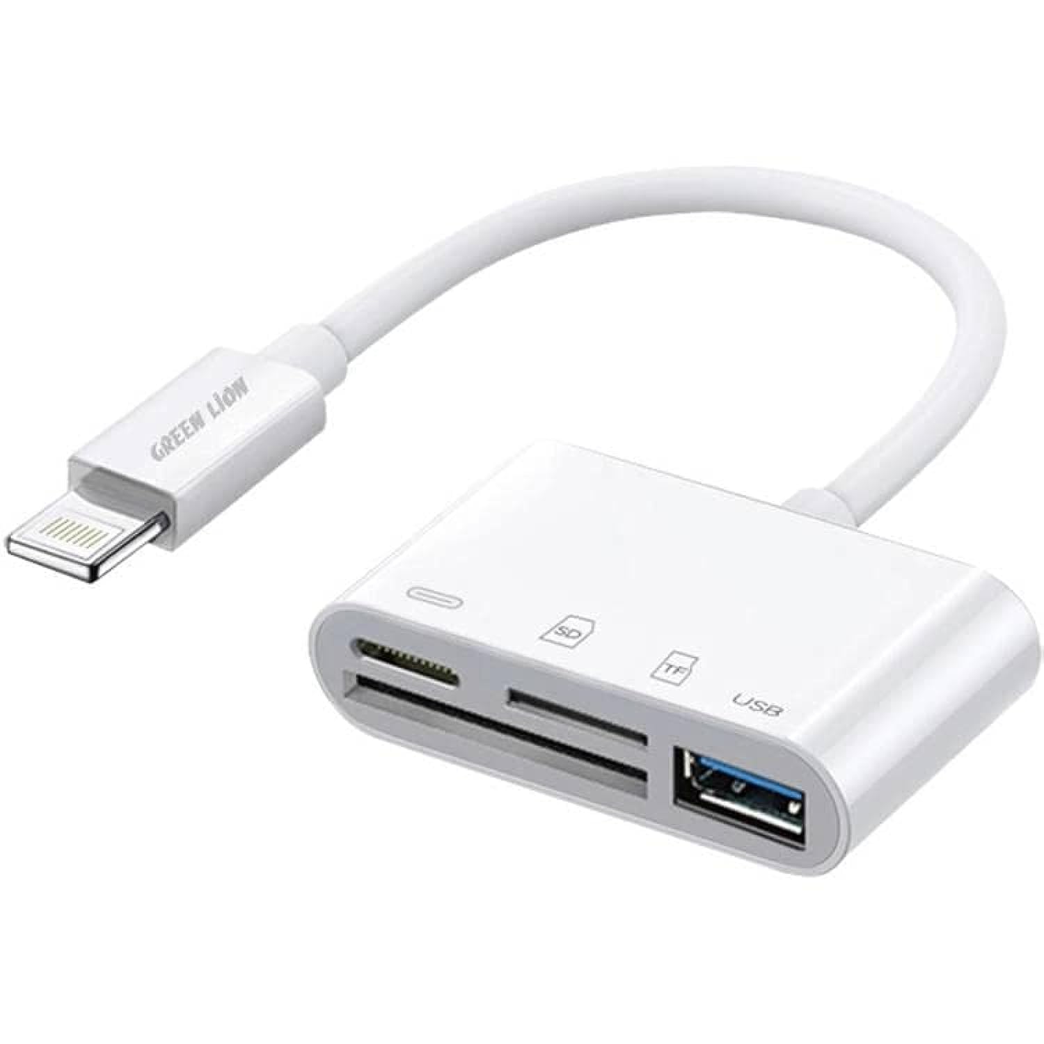 Green Lion 4 in 1 OTG Adapter (Dual Lightning to SD TF USB) - White
