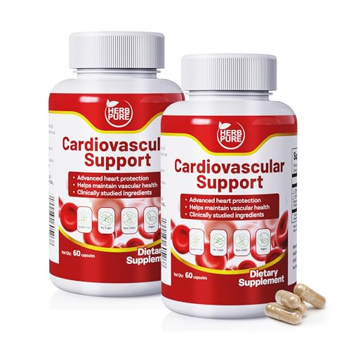 HERB PURE Cardiovascular Support,L-Citrulline 800mg enhances Nitric Oxide and Blood Pressure Support, Resveratrol & Glutathione Fight Oxidative Stress for Heart Health (120 Capsules, 2 Packs)