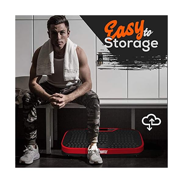 Hurtle Fitness Vibration Platform Machine - Home Gym Whole Body Shaker Exercise Machine Workout Trainer Fast Weight Loss w/Resistance Bands Easy Carry Wheel Remote Adjustable Speed - HURVBTR36RD, red