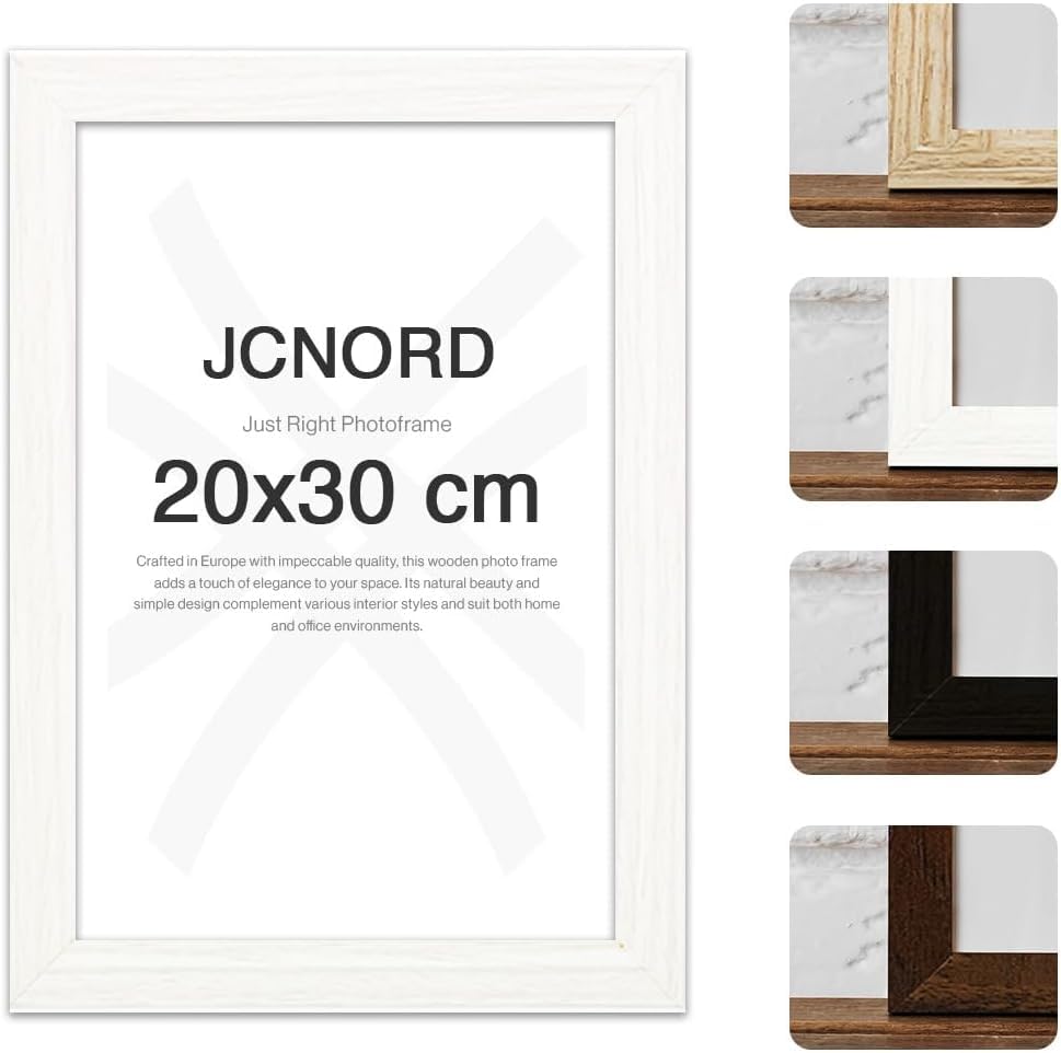 JCNORD White MDF Wooden Picture Frame 8x12 inches (20x30 cm) with Shatterproof Acrylic Glass, 20 x 30 cm