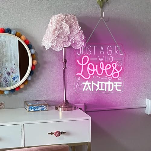 Image of Just a Girl Who Likes To Watch Anime Neon signs Anime Girl Neon Sign LED Light with Dimmer for Bedroom Office Hotel Pub Cafe Bar Home Art Recreation Room Man Cave Wall Decor Pink