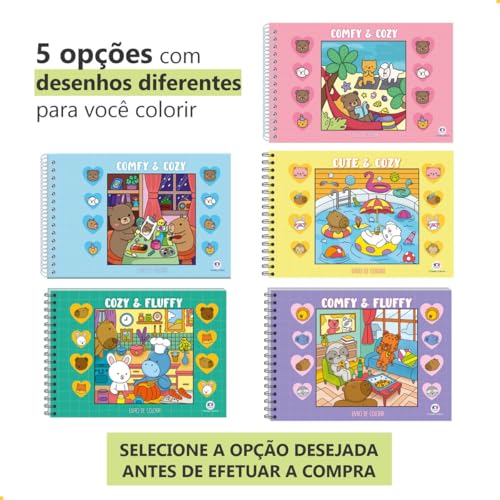 Livro de Colorir Antistress 50 Páginas Desenhos Variados, Capa Dura, Relaxante e Criativo para Crian