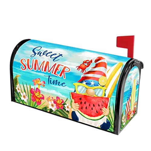 Hooetoon Mailbox Covers Magnetic Standard Size，Summer Watermelon Gnomes Vinyl Magnetic Mailbox Cover Add Side Cover For Garden Yard Outdoor Decor 18" X 21" #TOP1