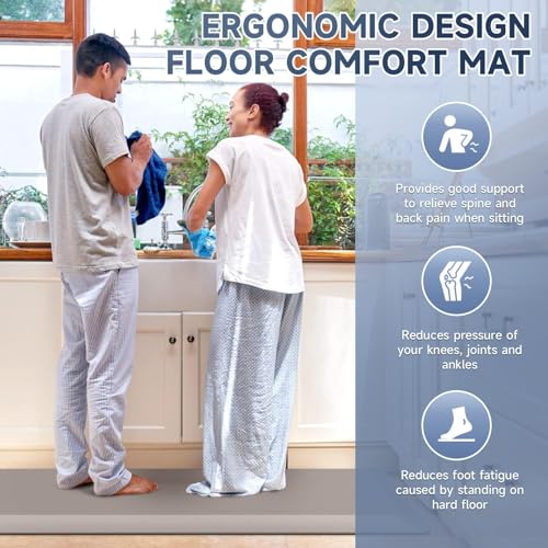 Image of StepRite 4 /5 Inch Thick Kitchen Mat Anti Fatigue Mat Kitchen Rugs Kitchen Decor Non-Slip, Stain & Water Resistant, Kitchen Mats Desk Mat for Kitchen, Office, Workshop, Khaki, 17'' x 47''