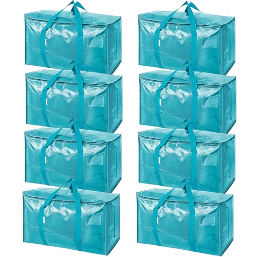Image of TICONN 8 Pack Extra Large Moving Bags Heavy Duty with Zippers & Carrying Handles, Durable Storage Bags Moving Boxes for Closet Organizers and Storage (8 Pack, Aqua)