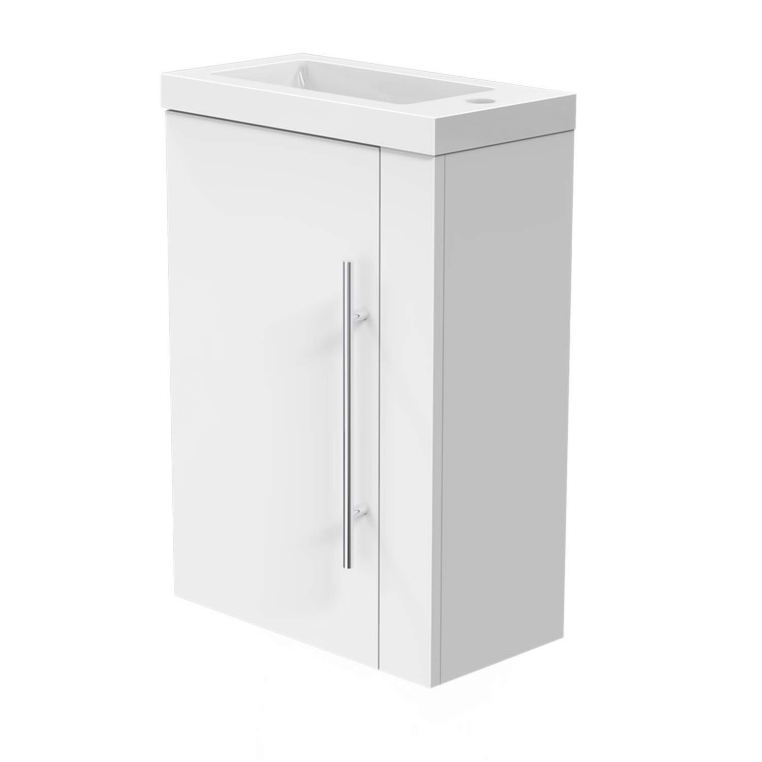AICA sanitaire Meuble Lave-Mains Moderne à Suspendre avec lavabo, Meuble de Rangement avec Une Porte et 2 étagères 45cm / Blanc