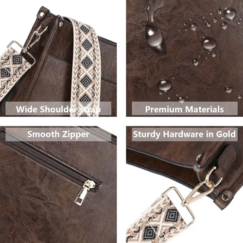 Image of AUYOCO Vegan Leather Crossbody Bags for Women, Crossbody Purse with Guitar Strap Zipped Pockets Handbag Shoulder Bag