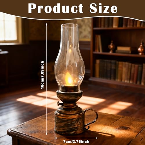 Behogan 2 Stück LED Petroleumlampe: 7x5.5x18cm Antik Retro Elektronische Petroleumlampe, Tragbar Vintage Petroleumlampe, Flammenlose LED-Lampe, für Camping, Zuhause und Dekoration, Antik Kupferfarbe