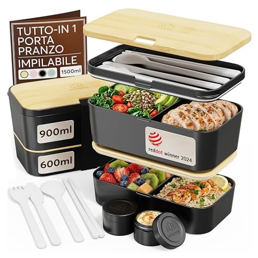 Umami Premium Bento Lunch Box per Adulti/Bambini con Vaschetta Condimento & 4 Posate, Porta Pranzo Ermetico a 2 Scomparti - Pasti A Ufficio/A Lavoro - Zero Waste - Microonde e Lavastoviglie - No BPA
