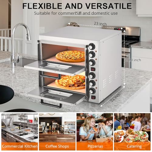 3600W Commercial Countertop Pizza Oven, 16 Inch Stainless Steel Electric Pizza Maker with Dual Heating Elements, Multi-Use Oven for Home Kitchen Restaurant Commercial Use - Image 2