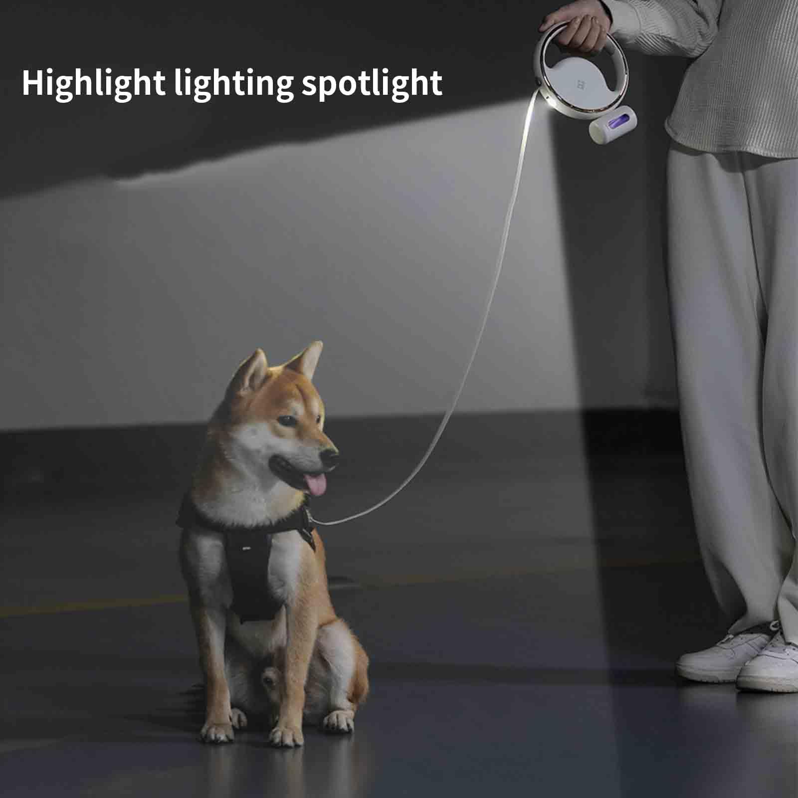 Correa Perro Extensible Grande Larga Correa para Perros 3 Metros Retractil Medianos Cordón Ajustable Gancho Telescópico Iluminación LED Caja De Bolsa De Basura Extraíble (White)