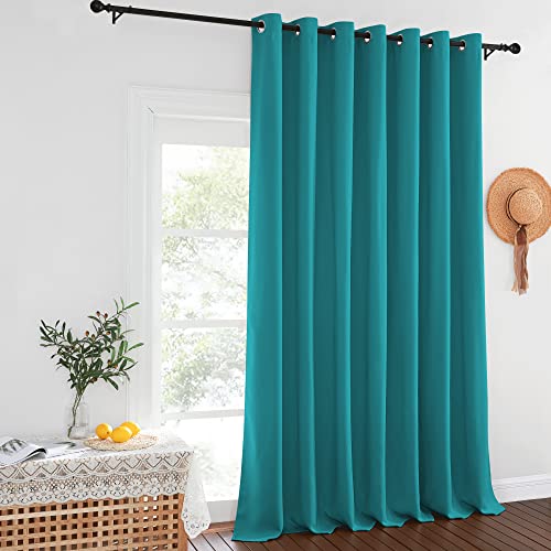 NICETOWN Extra Wide Blackout Peacock Teal Sliding Door Curtain - Thermal Curtains Room Divider Drape Light & Sound Blocking Blackout Window Treatment for Living Room & Bedroom (W100 x L108, 1 Panel)