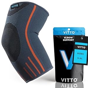 VITTO Elbow Support for Men & Women – Compression Sleeve for Tendonitis, Arthritis, Injury – Tennis Elbow Support Strap, Golfers Elbow Support, Elbow Sleeves for Weightlifting (L, Grey, Single)