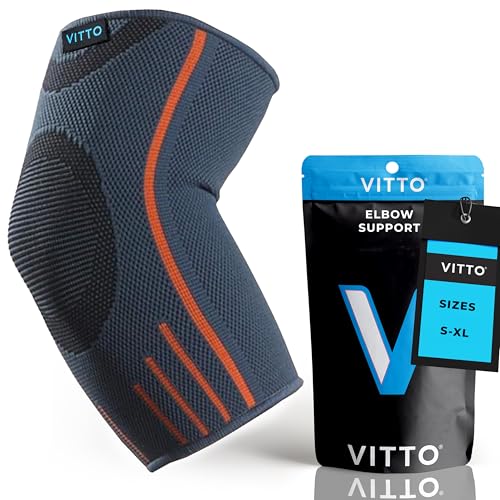 VITTO Elbow Support for Men & Women - Compression Sleeve for Tendonitis, Arthritis, Injury - Tennis Elbow Support Strap, Golfers Elbow Support, Elbow Sleeves for Weightlifting (XL, Grey, Single)