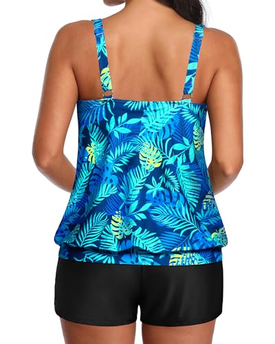 Image of Aqua Eve Two Piece Women's Tankini Swimsuits Blouson Swim Tank Top with Shorts Modest Bathing Suits