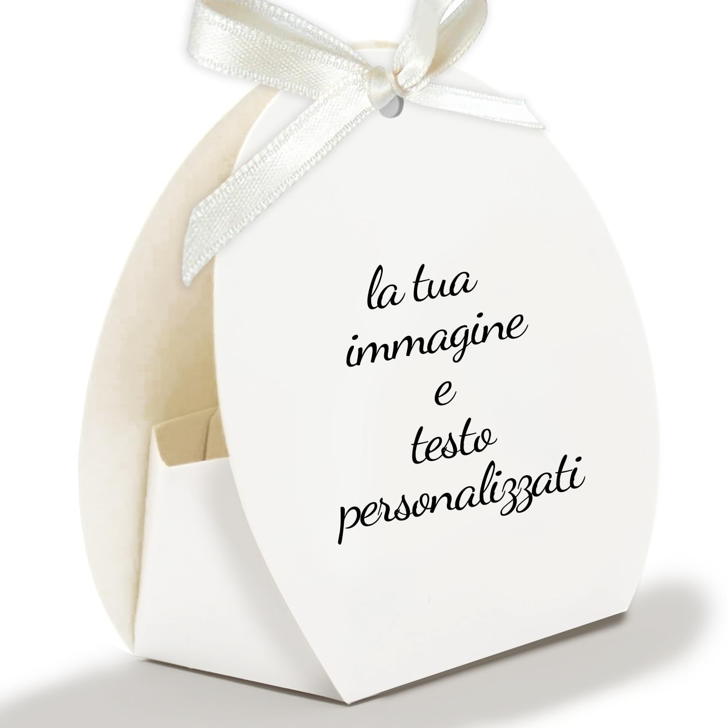 Mr Pubblicità - kit da 75 pezzi PERSONALIZZATI (stampa inclusa) - 25 Scatoline Portaconfetti + 25 Tag + 25 Nastrini, Per Sposi, Matrimonio, Nozze, Promessa, Scatolino, Bomboniera