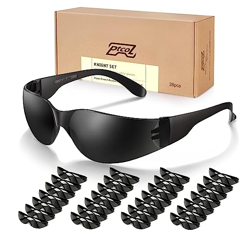 28 Pack Safety Glasses (Bulk Pack of 24+4) Unisex Black Tinted Anti-Scratch Protective Goggles Impact Resistant Lens Eyewear with ANSI Z87.1 Certified Perfect for Construction, Shooting and Laboratory by PTCOL - Used condition - US$20.96