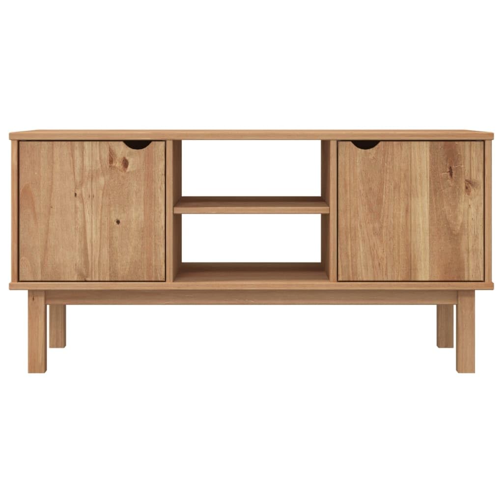 113cm TV Standschrank, Holzoptik TV Unit Media Center mit 2 Türen & offenem Regal für bis zu 45 Zoll Fernseher, DVD CD Aufbewahrungseinheit Entertainment Station Wohnzimmermöbel Braun