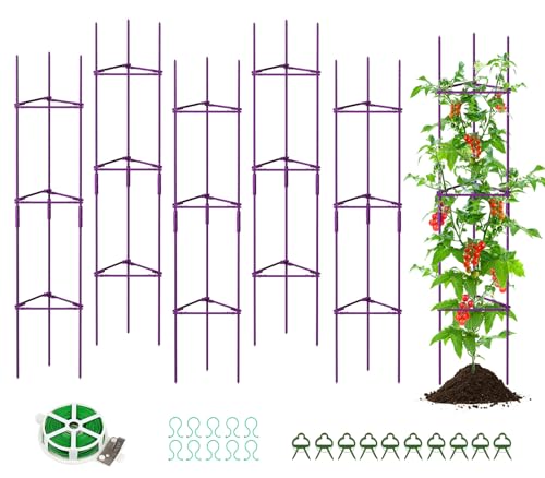 SUNYRISY Tomate Rankhilfe im Set, Pflanzenhalter für Tomate, Rankhilfen für Kletterpflanzen, Pflanzenstütze für Blumen & Nutzpflanzen, DIY Einstellbar 6er Set, 120 cm Höhe, Lila