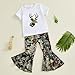 LZUBCPY Baby Girl Hunting Clothes Deer Print Short Sleeve T Shirt Jungle Camo Flared Pants Toddler Summer Bell Bottoms Outfit (White, 3-4 Years)