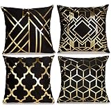 CHU CI Set of 4 Throw Pillow Covers Decorative Gold Foil Geometric Cushion Case for Sofa Bedroom 18...