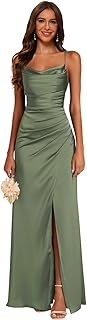 Women's Spaghetti Straps Bridesmaid Dresses with Slit Cowl Neck Mermaid Formal Party Dress with Pockets NO181 - Buy now