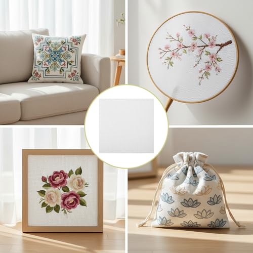 cobee 15 Stück Kreuzstich-Stoff – 15x15 cm, weißer Canvas für DIY-Handarbeiten – Bild 5