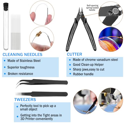 18Pcs 3D Printer Tool Kit,Model Tools Kit Includes Nozzle Cleaning Kit, Putty Knife Scraper, Brushes, Tweezers Diamond Files for 3D Prints Cleaning Finishing - Image 4