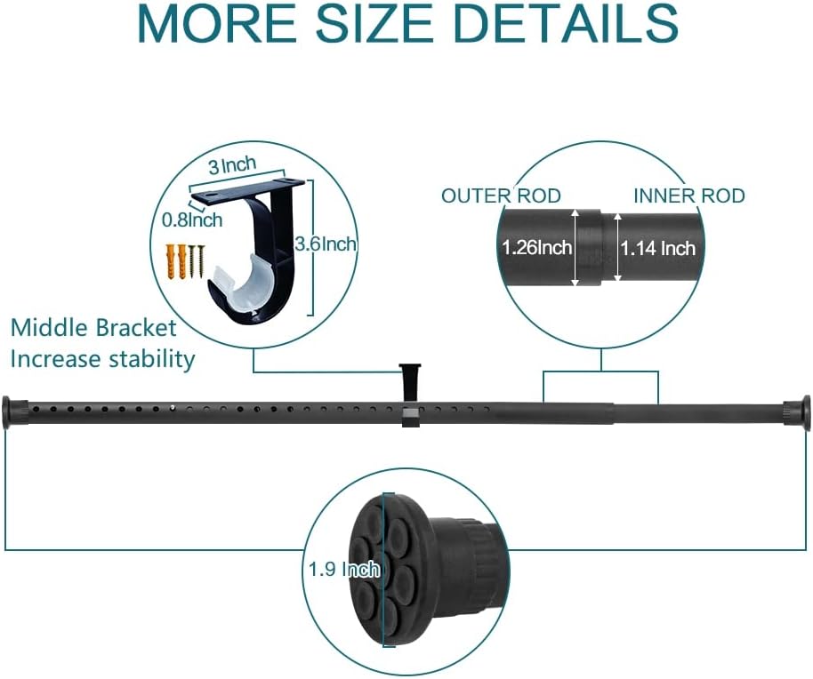 ASHLEYRIVER Room Divider Tension Curtain Rod,Adjustable Window Curtain Rod,No Drilling,Very Secure,Long Tension Rod-83-122 Inch,Black