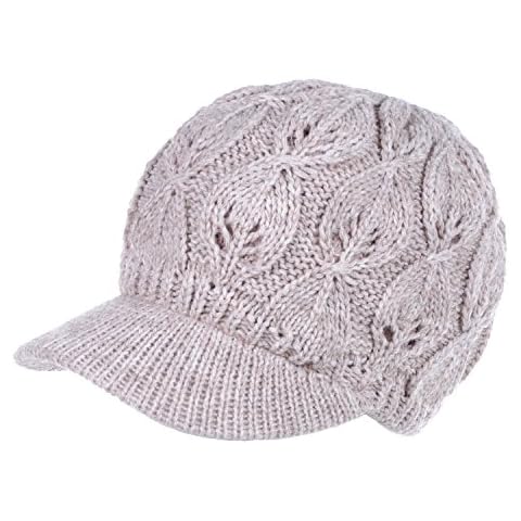 an- Winter Fashion Knit Cap Hat for Women, Peaked Visor Beanie, Warm Fleece Lined,Many Styles (Dark Beige Oval) Cover