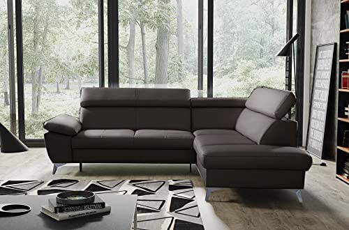VENESETTI Canapé d'angle Convertible en Cuir Italien de Luxe 5 Places Warren II, avec Coffre, Chocolat, Angle Droit