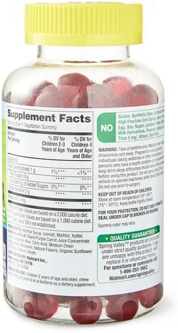Miniatura 7 de Melatonina para niños, apoyo para el sueño, suplemento dietético Zero Sugar Spring Valley, gomitas de frambuesa y mora, 1 mg, 120 unidades +