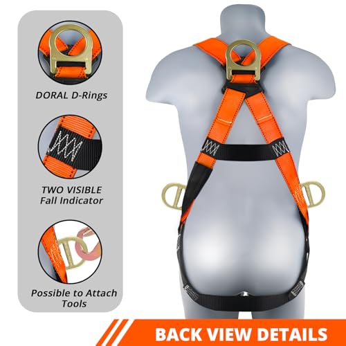 Image of TRSMIMA Safety Harness Fall Protection - Men Construction Full Body Harness Kit for Work with Shock Absorbing Lanyard Tongue Buckle ANSI Orange