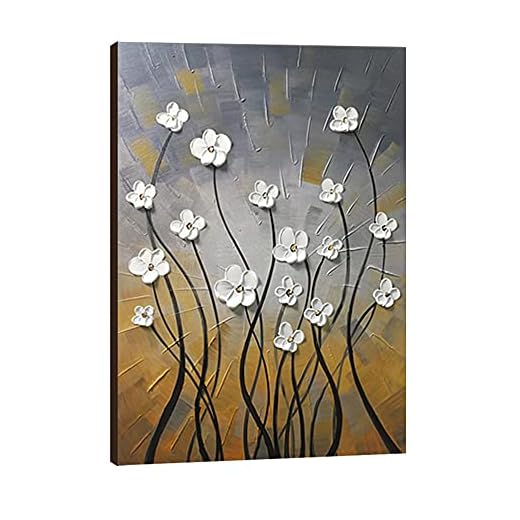 Lienzo decorativo Morning Dancing para pared de Wieco Art (100% pintado a mano), diseño floral, pintura al óleo, arte moderno, con marco, listo para colgar, decoración de pared para el hogar