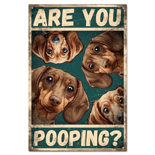 GLOBLELAND Cartel de Hojalata Vintage Dachshund are You Pooping 8×12 pulgadas Cartel Retro de Perros de Hojalata para Puerta de Habitación Pintura Artística Placa Póster Decoración de Pared para Hogar