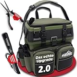 Paradox Fishing Multifunktions-Sitzkiepe I Angelrucksack I Angeltasche Angelkoffer mit Sitz Angelkoffer- viel Platz für Angelzubehör (Starter Set schwarz/grün)