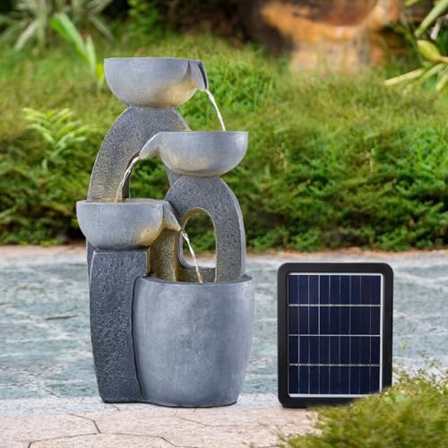 Fontaine solaire en cascade à 4 étages avec lumières LED pour décoration de jardin et terrasse