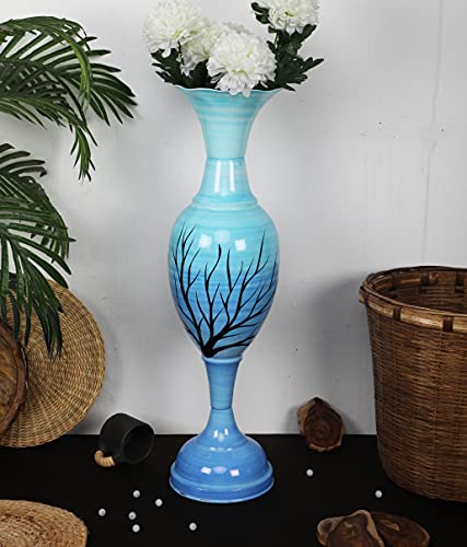 Image of Big Flower Vase for Living Room Corner Big Size Tall Metal Home Decor Item for Floor and Room- Large and Long Vase /Pot (25 Inches) Pack of 1 (Sky Blue)
