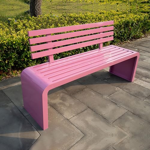 Gtzly Banco Jardin Exterior de Metal, Banco de JardíN de Acero Galvanizado for Exteriores, DiseñO de Listones con Respaldo, Bancos de Patio, Banco de Patio for Porche, JardíN, CéSped(Pink,100*40*80 cm