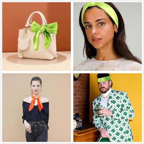 Generic XHBTS Costume Women Purple 1 Inch Wide Satin Headband and Green Silk Square Scarf Pure Color Head Scarf for Cosplay Party Set4