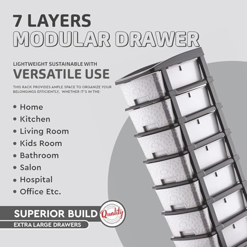 Image of TEKCOOL Plastic Drawer Organizer Self Standard Rectangular Multi Purpose Modular Drawer System Large Chest of Drawer Organizer for Home Office,Product Dimension When assembeled (7XL, Grey hex);