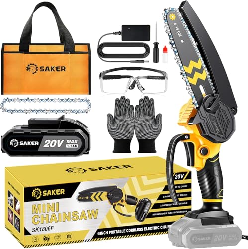 Saker Mini Chainsaw Cordless 6-Inch-Switch Security Lock-Cordless Power Chain Saws-Handheld