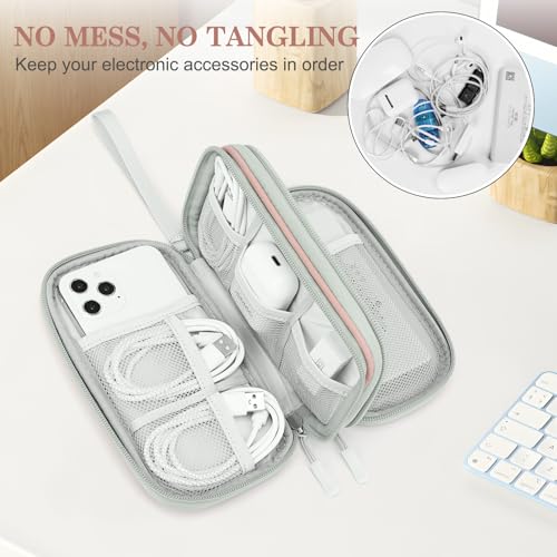 Image of FYY Electronic Organizer, Travel Cable Organizer Bag Pouch Electronic Accessories Carry Case Portable Waterproof Double Layers All-in-One Storage Bag for Cable, Cord, Charger, Phone, Pink Pattern