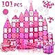 W WISE BLOCK Magnetische Bausteine 101PCS mit Autos, Prinzessin Magnetische Bauklötze, STEM Konstruktionsspielzeug für 3 4 5 6 7 8 Jahre Junge Mädch, Rosa