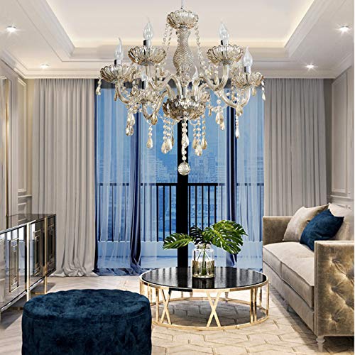 Ridgeyard Cognac(Shampane) Color E12 Bulbs Crystal Candle Style Chandelier Ceiling Lighting Pendant Luxury Romantic Lamp for Living Room Dining Room Bedroom Hall Balcony (6-Lights)