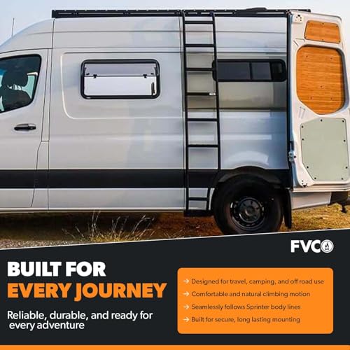 Image of FVC Wheel Wrap Side Ladder for Mercedes-Benz Sprinter & Winnebago Revel | 17 lb Aluminum Ladder with Traction Steps